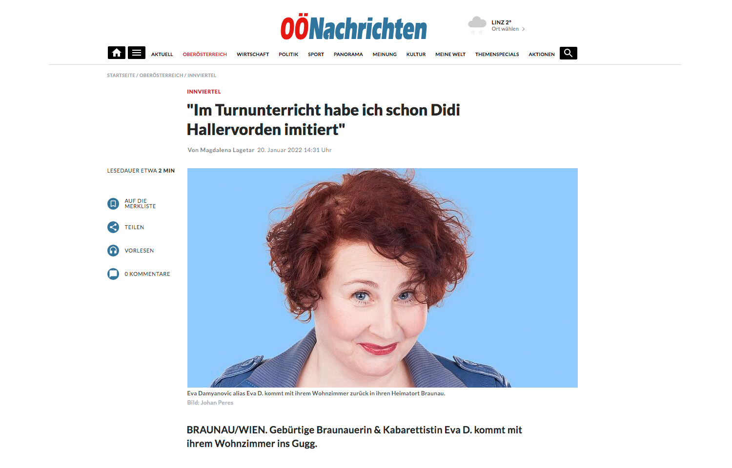 Eva D. im Interview - OÖ Nachrichten - 20. Januar 2022